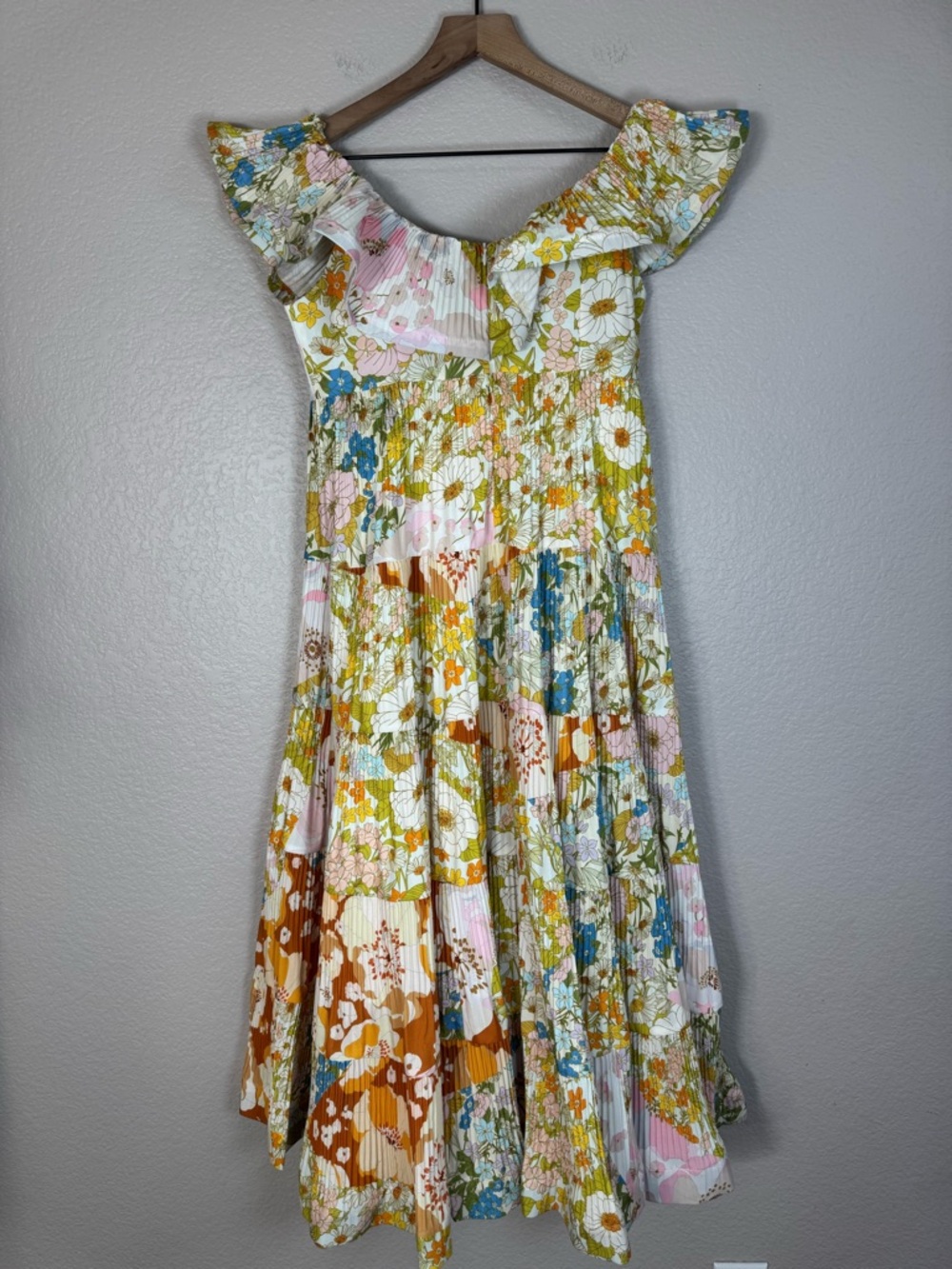 Beulah Style Melody Floral Print Tiered Ruffle Pleated Midi Dress Small $231 - Picture 13 of 15